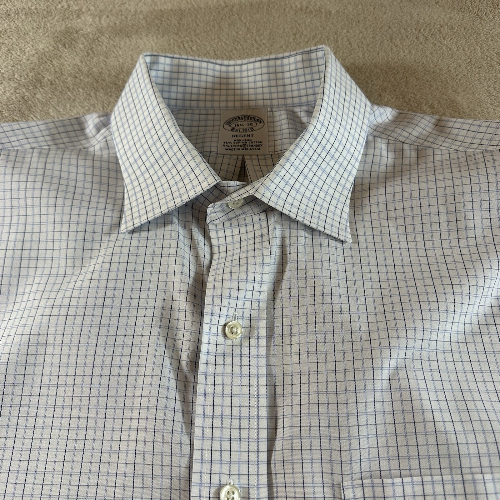 Brooks Brothers Men’s Regent Non-Iron Blue/white plaid size 16.5-35- #0194