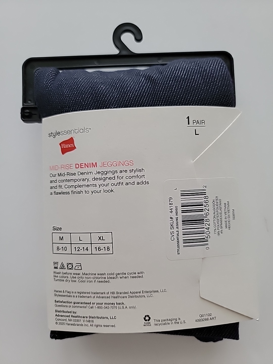 New HANES STYLE ESSENTIALS MID-RISE DARK BLUE DENIM JEGGINGS Sz L