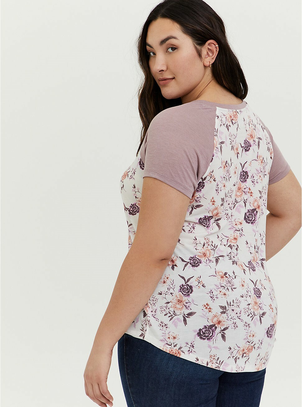 Torrid Raglan Shirt Featherlight Floral Mauve Pink NWT New 00X