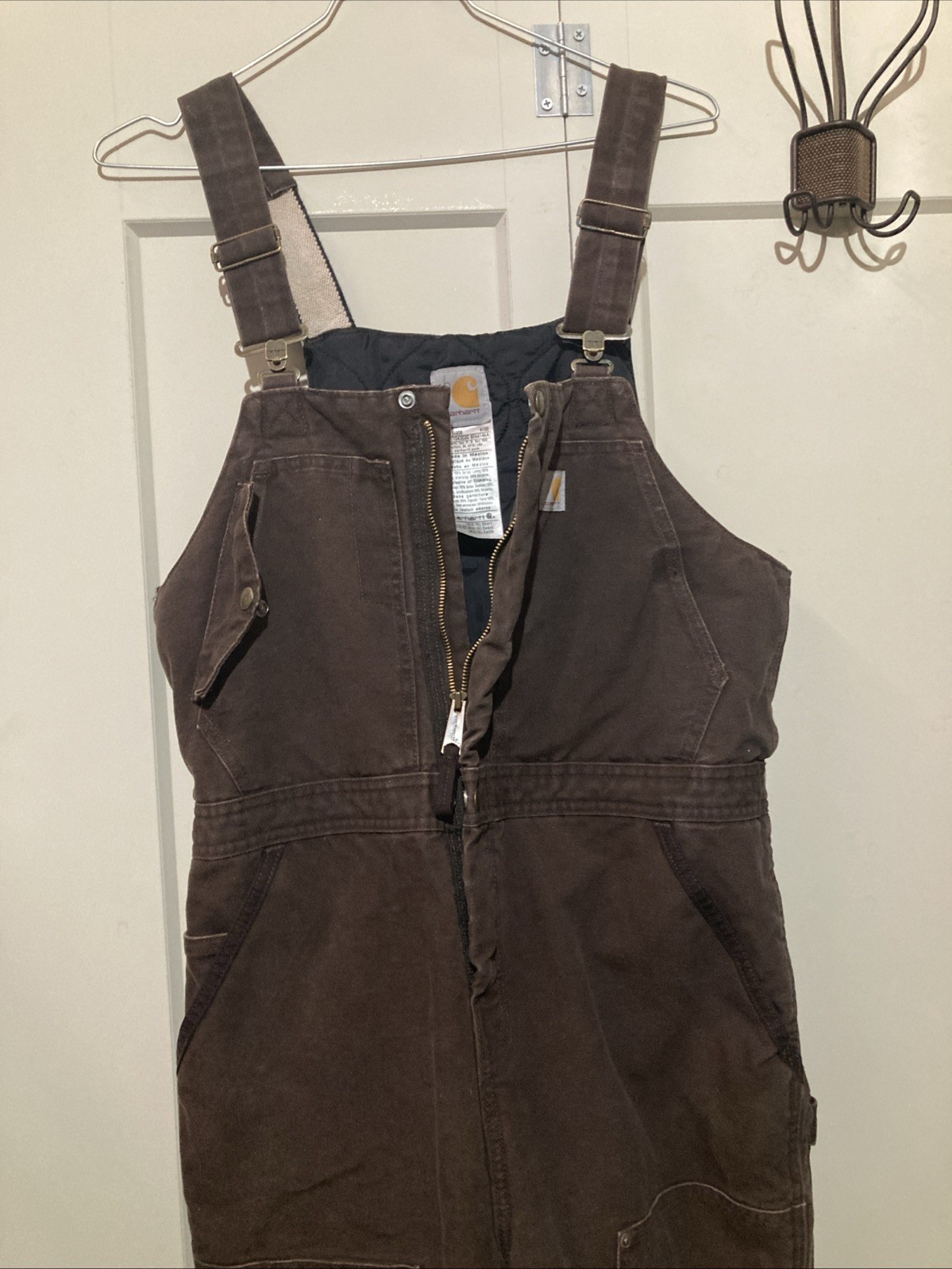 Carhartt Double Knee Lined Insulated Duck Bib Overall Womens- Short M 8/10 Brown