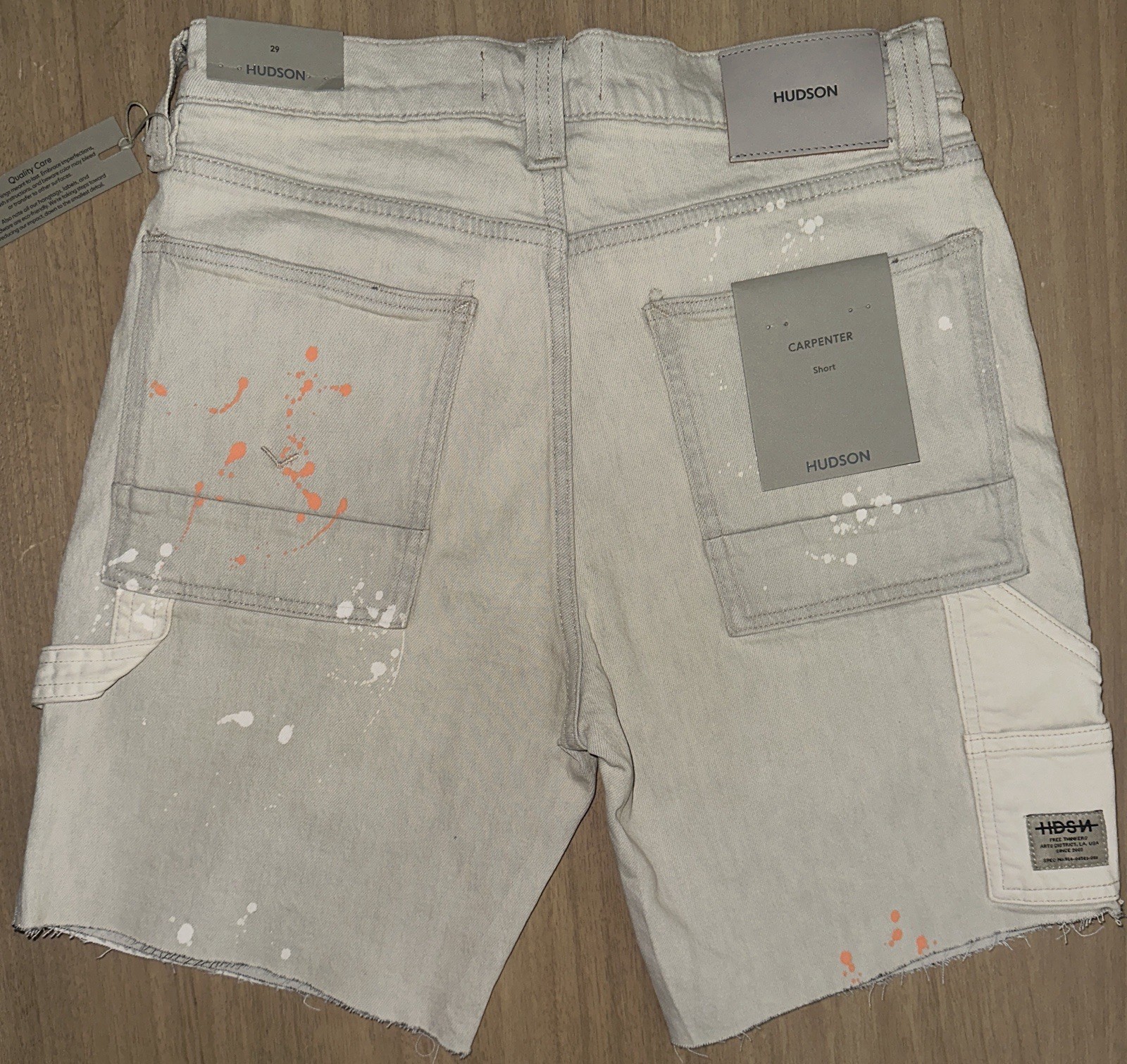 NWT Hudson Men’s Carpenter Shorts Tan Painter Distressed Size 29 Splatter Paint