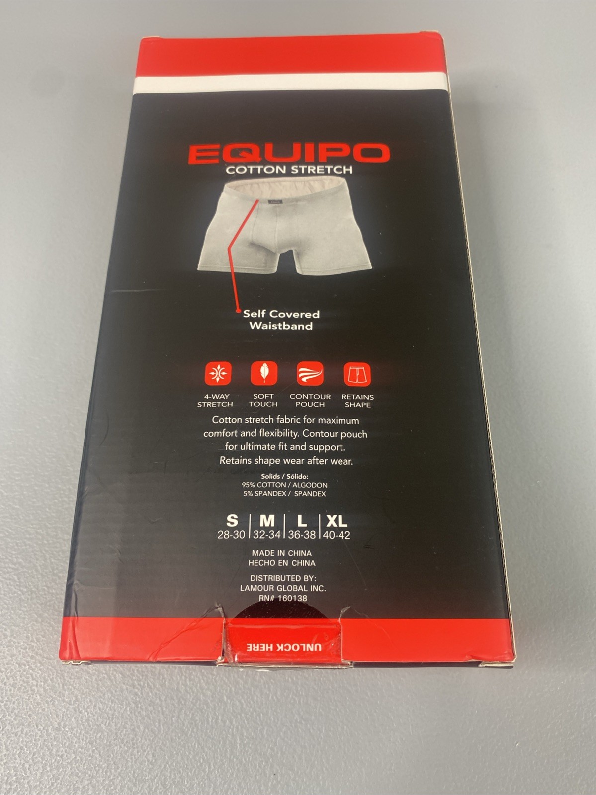 EQUIPO 3PK Trunks Large Cotton 4-Way Stretch Underwear Black 36-38 New Casual