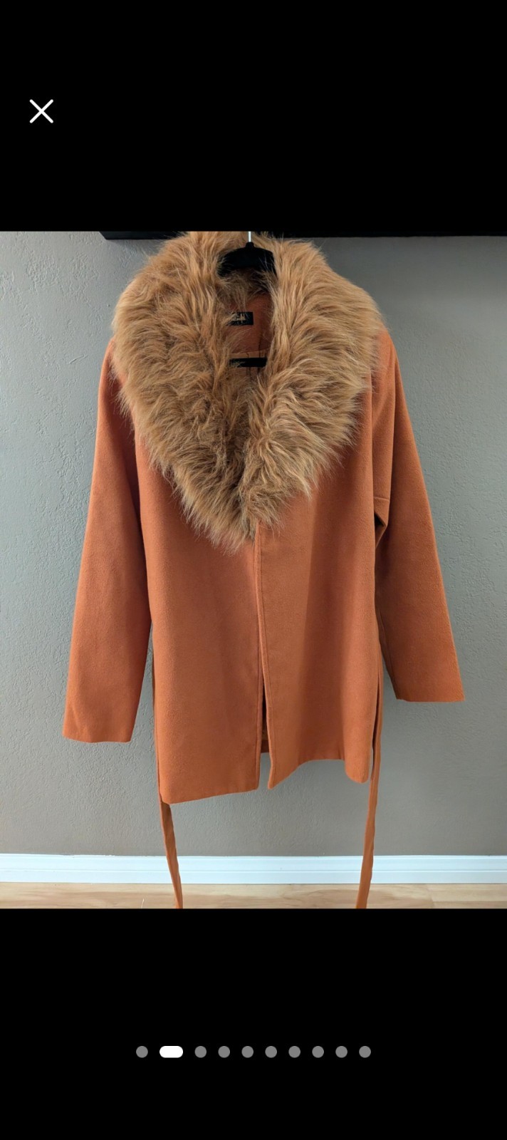 Rust Color Lined Belted Fur Collar Coat (Detachable Collar) New With Out Tags