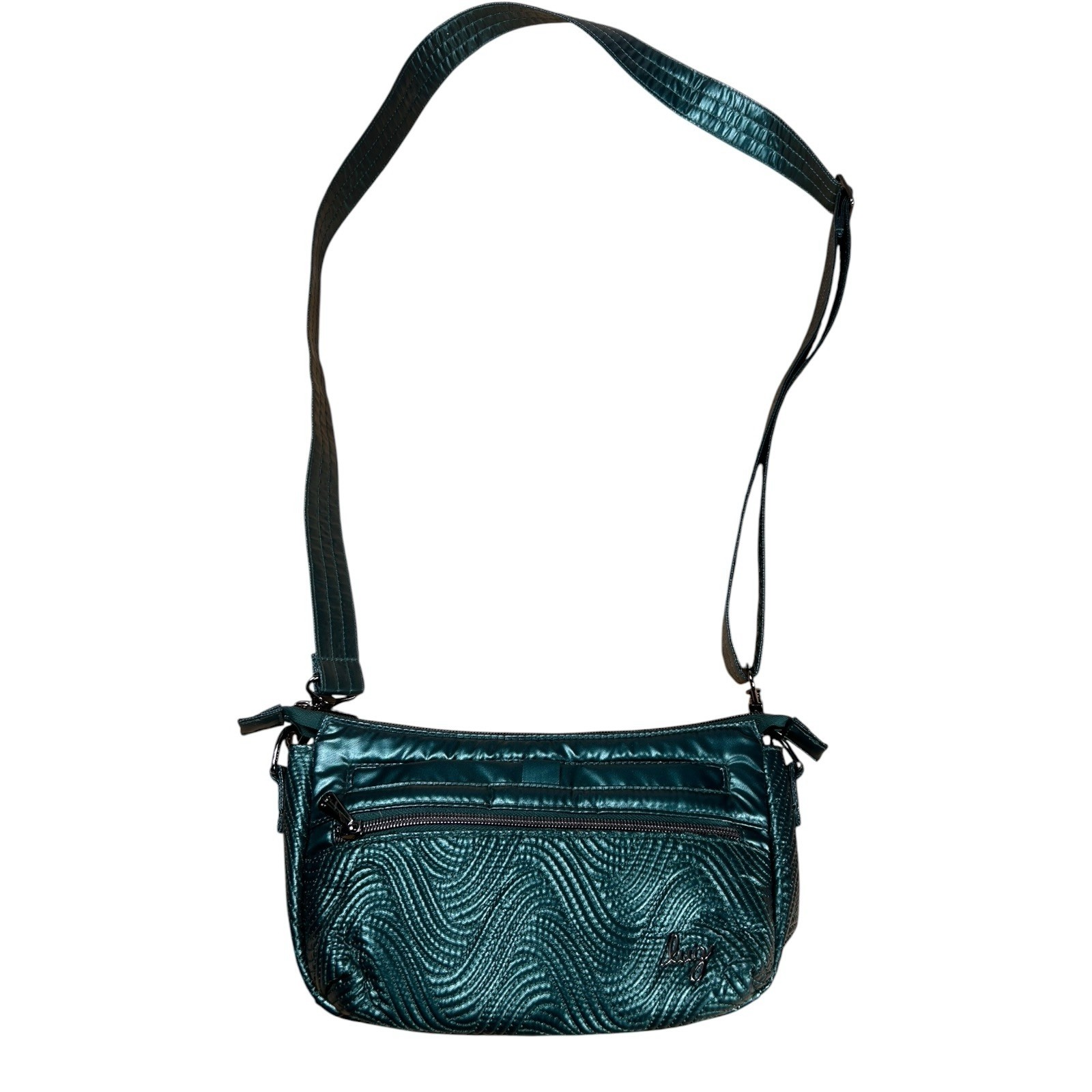 Lug Dash Crossbody Bag Metallic Teal Green Quilted Wave EUC