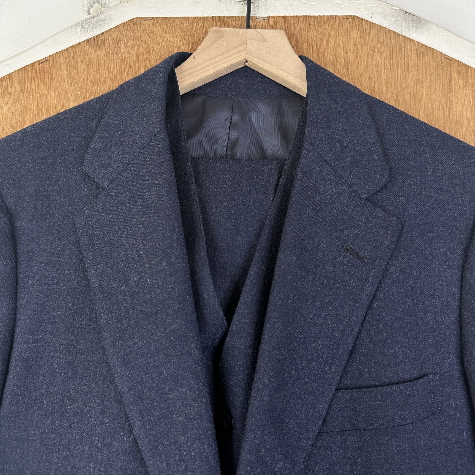VTG Southwick Suit Mens 42R Navy Blue 2 Button Flannel Wool Pants 34×30 3 Piece