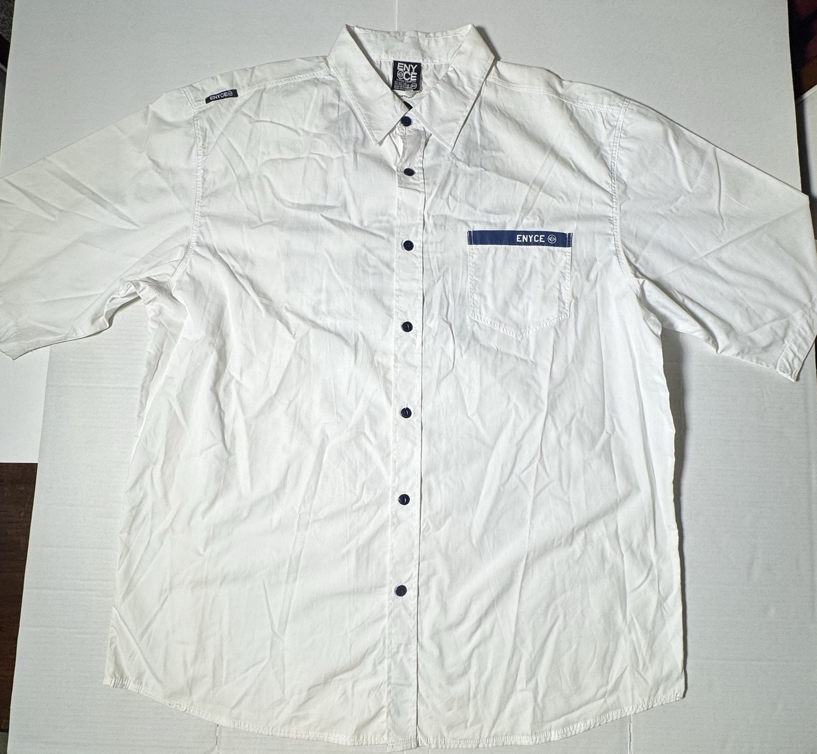 Pre Owned Excellent Enyce Embroidered Short Sleeve Button White Navy Men Sz 4XL