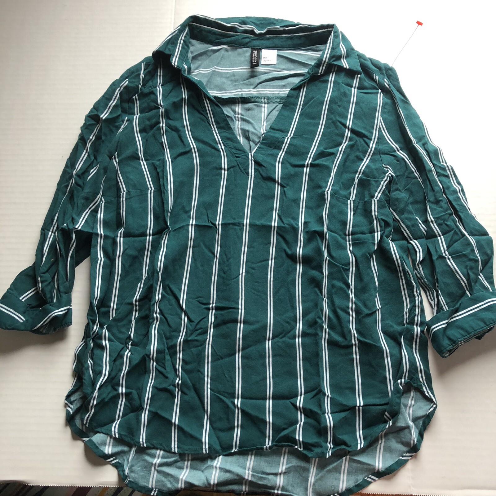 Divided H&M Green Stripe Popover Blouse Sz 6 A1605