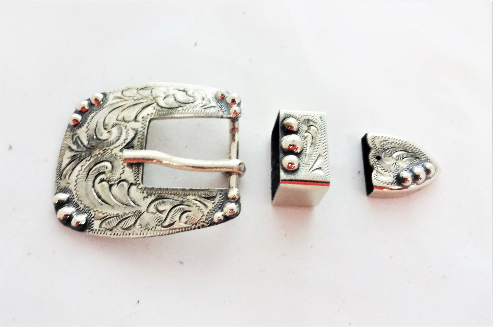 Antiqued Alamo 3 Piece Belt Buckle Loop Tip Hansen Silver Plate Manzanillo West