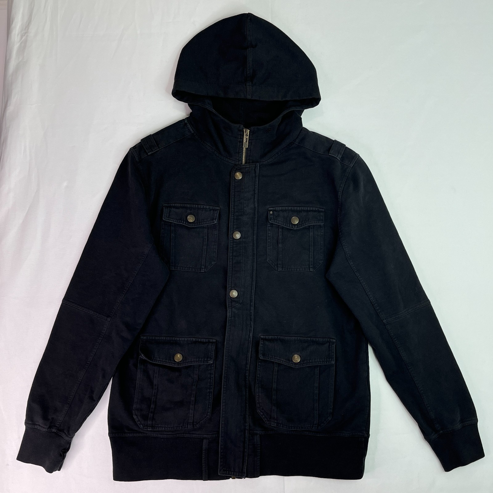 Element Men L Black Hooded Utility Jacket Hoodie Button Zip Skater Streetwear