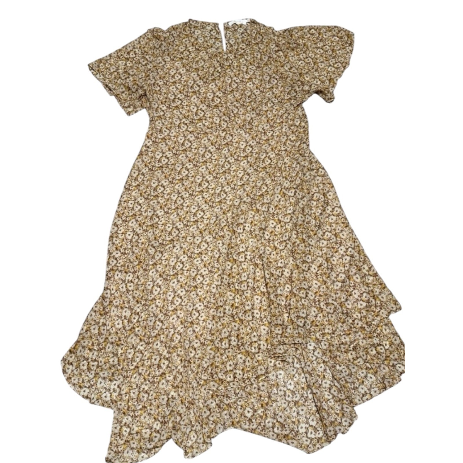 ASTR The Label Mustard Multi Ditsy Floral High Low Midi Dress 3X Flutter Lined
