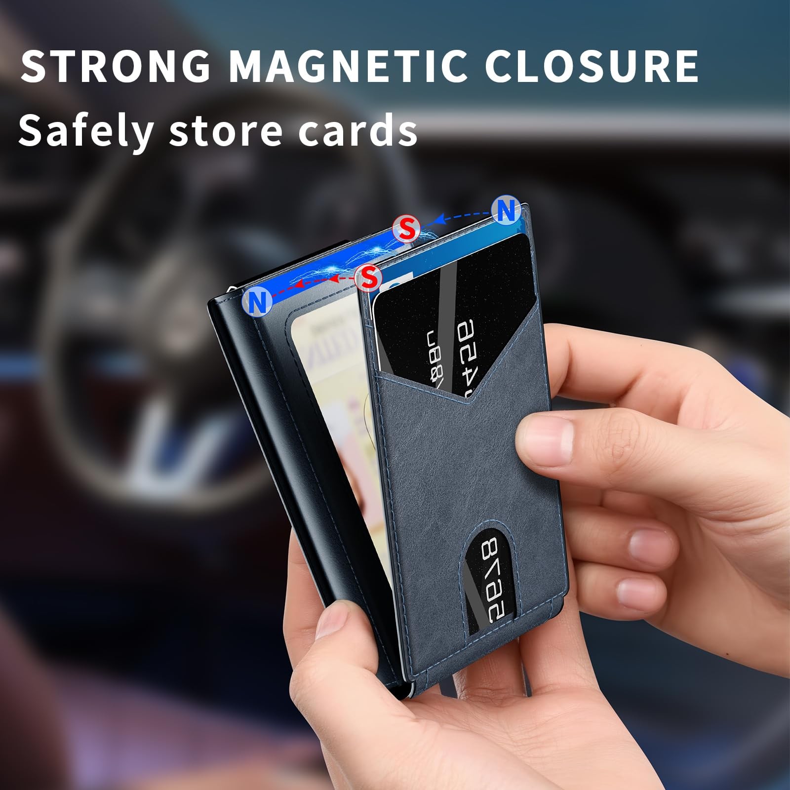 KISUEDZP Wallet for Men Aluminum RFID 4.06 x 2.44 x 0.86 inches, Blue