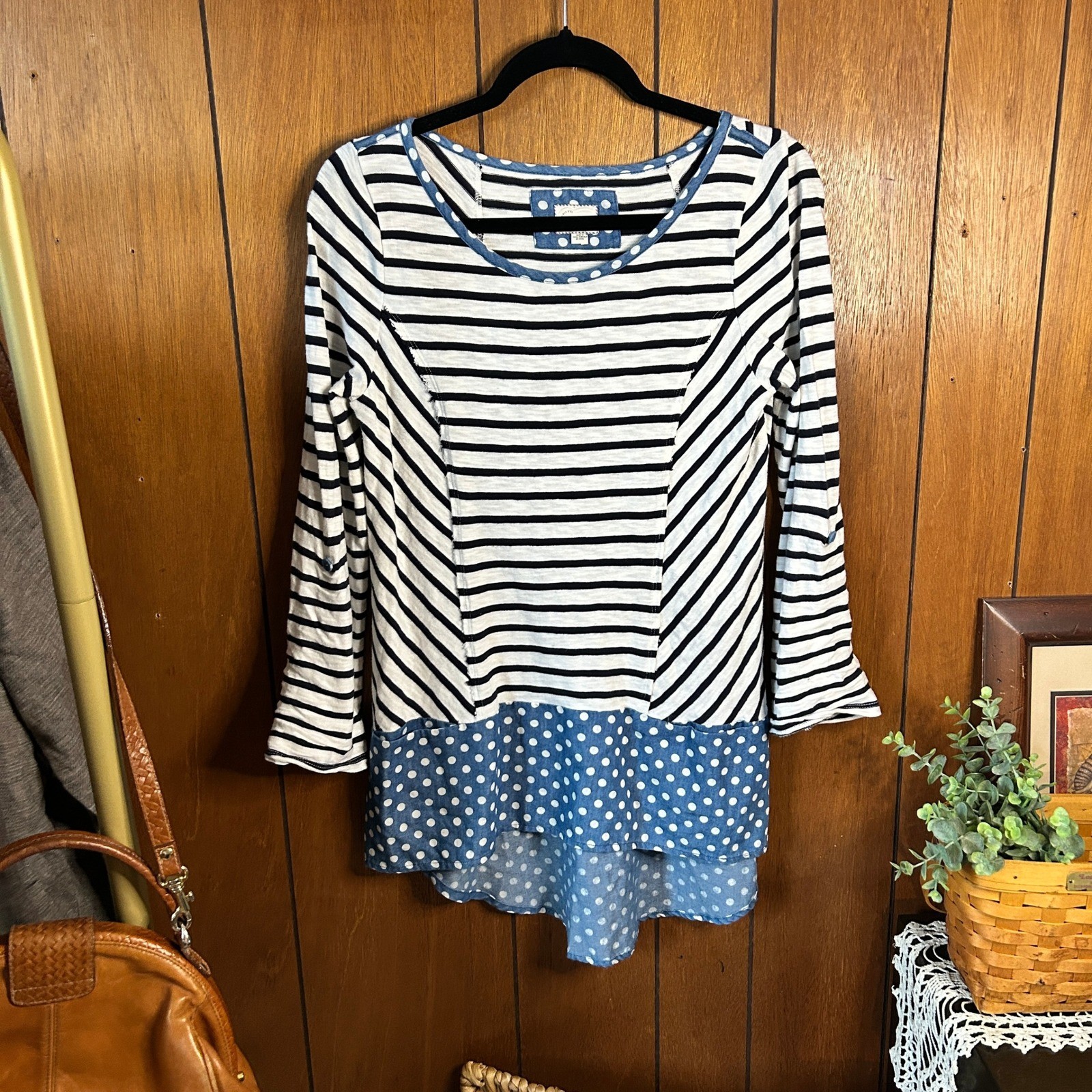 Anthropologie Postmark Blue & White Striped and Polka Dot Long Sleeve Size Small