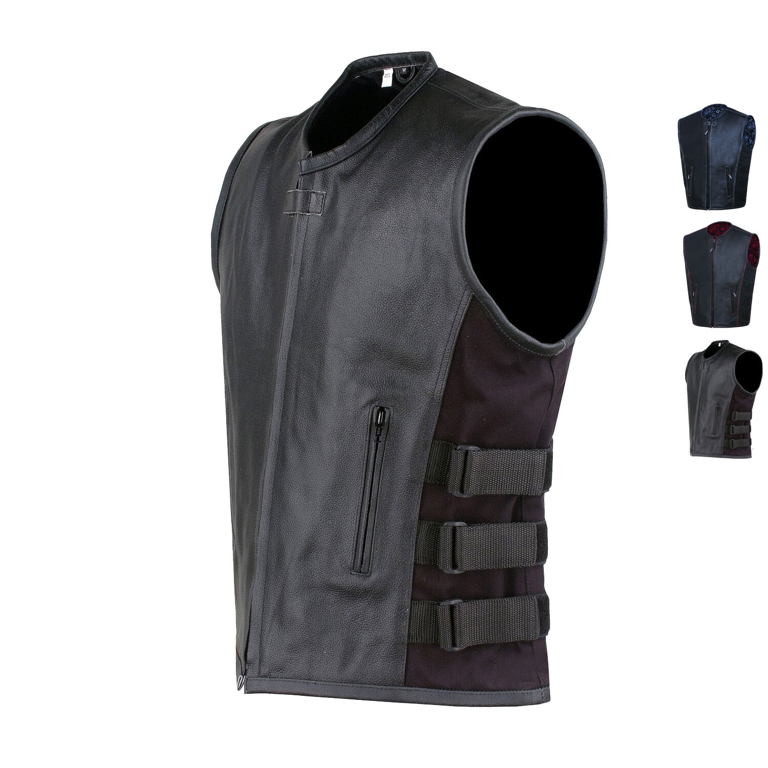 New Men’s Motorcycle Real Cowhide Leather Vest Adjustable Stylish w/ CE Armor