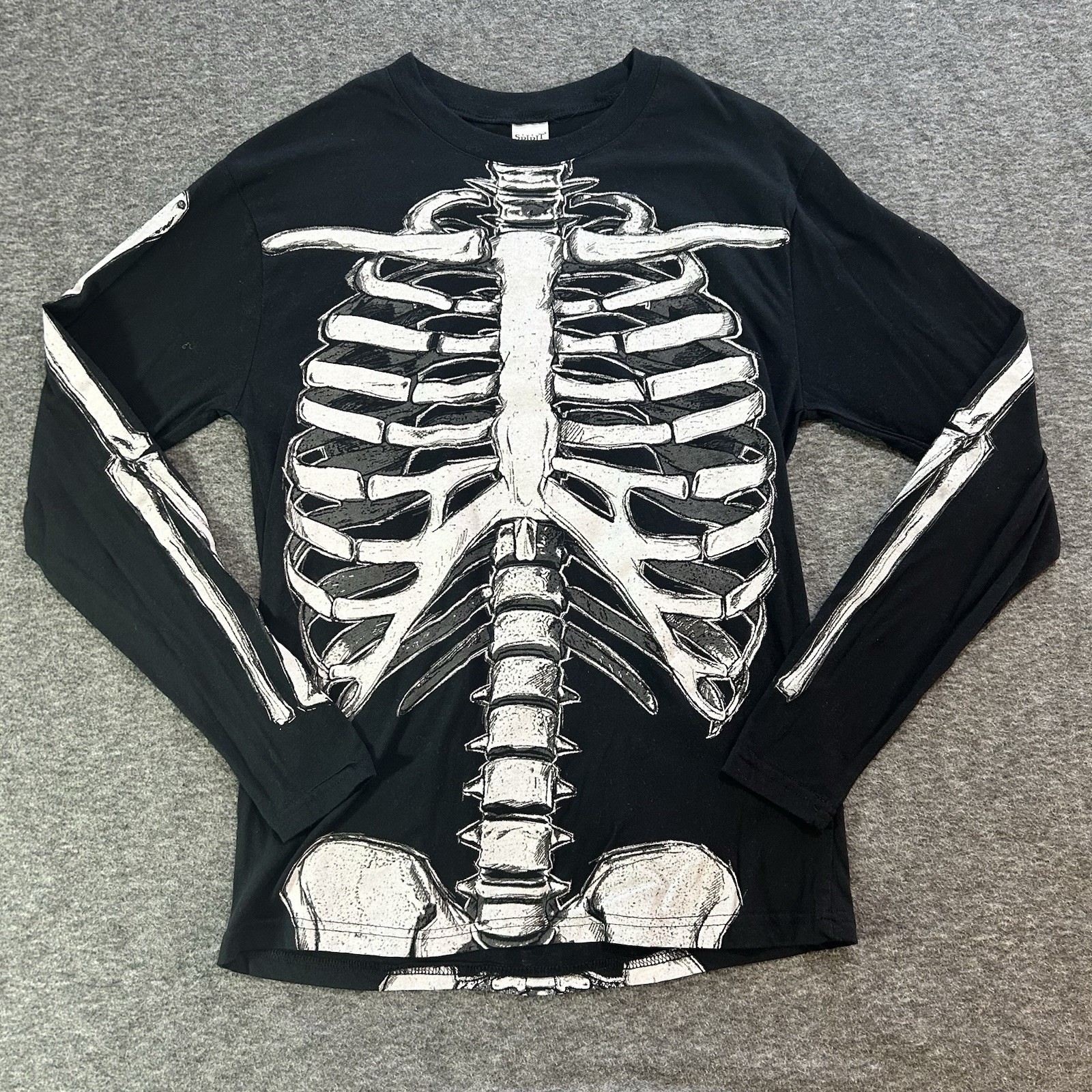 Spirit Halloween Skeleton Bone Print Long Sleeve T Shirt Adult S Black Gothic