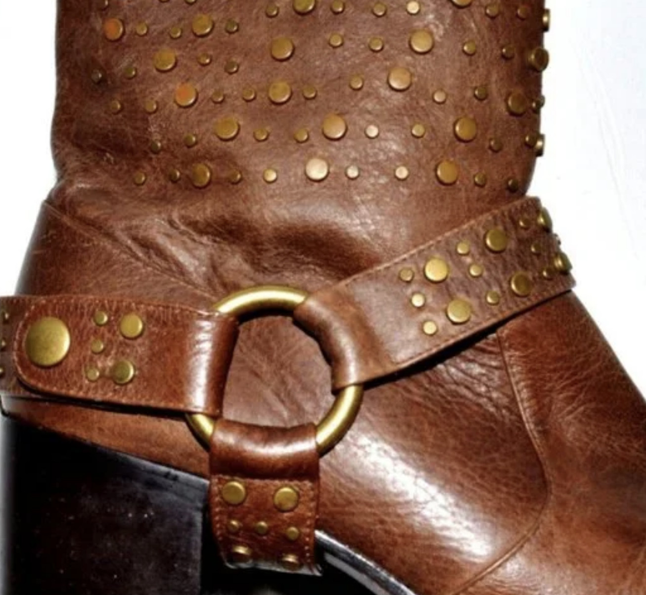JESSICA BENNETT DUSK SZ 9 M BROWN STUDDED LEATHER HARNESS WESTERN BOOTS BOOTIE