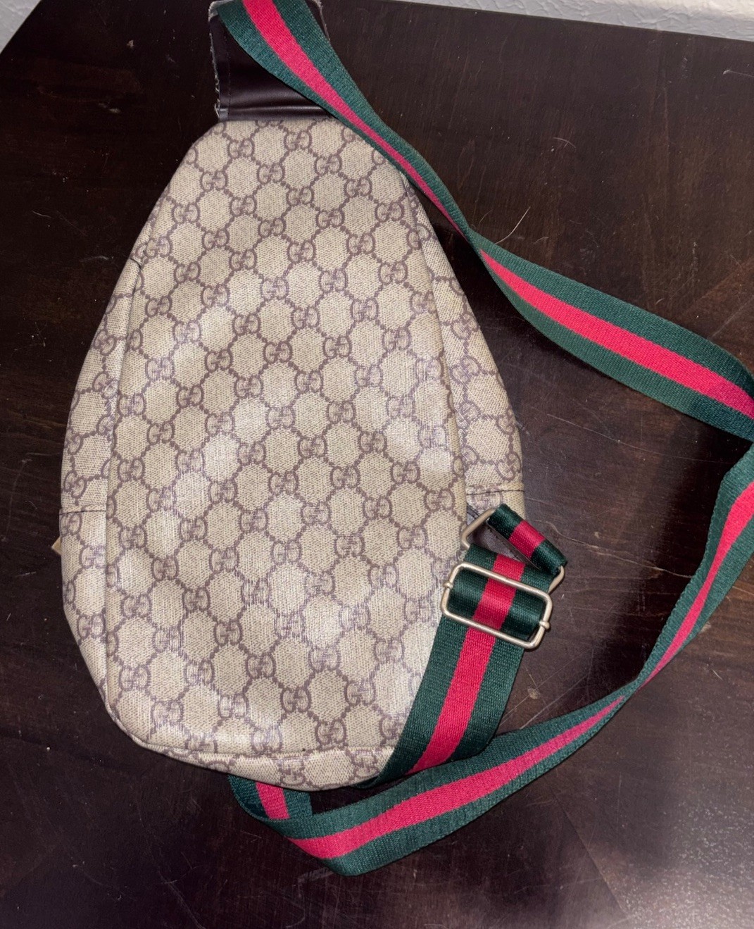 Gucci GG Pattern Web Stripe Crossbody/Shoulder Bag Zip Adjustable Strap Gold