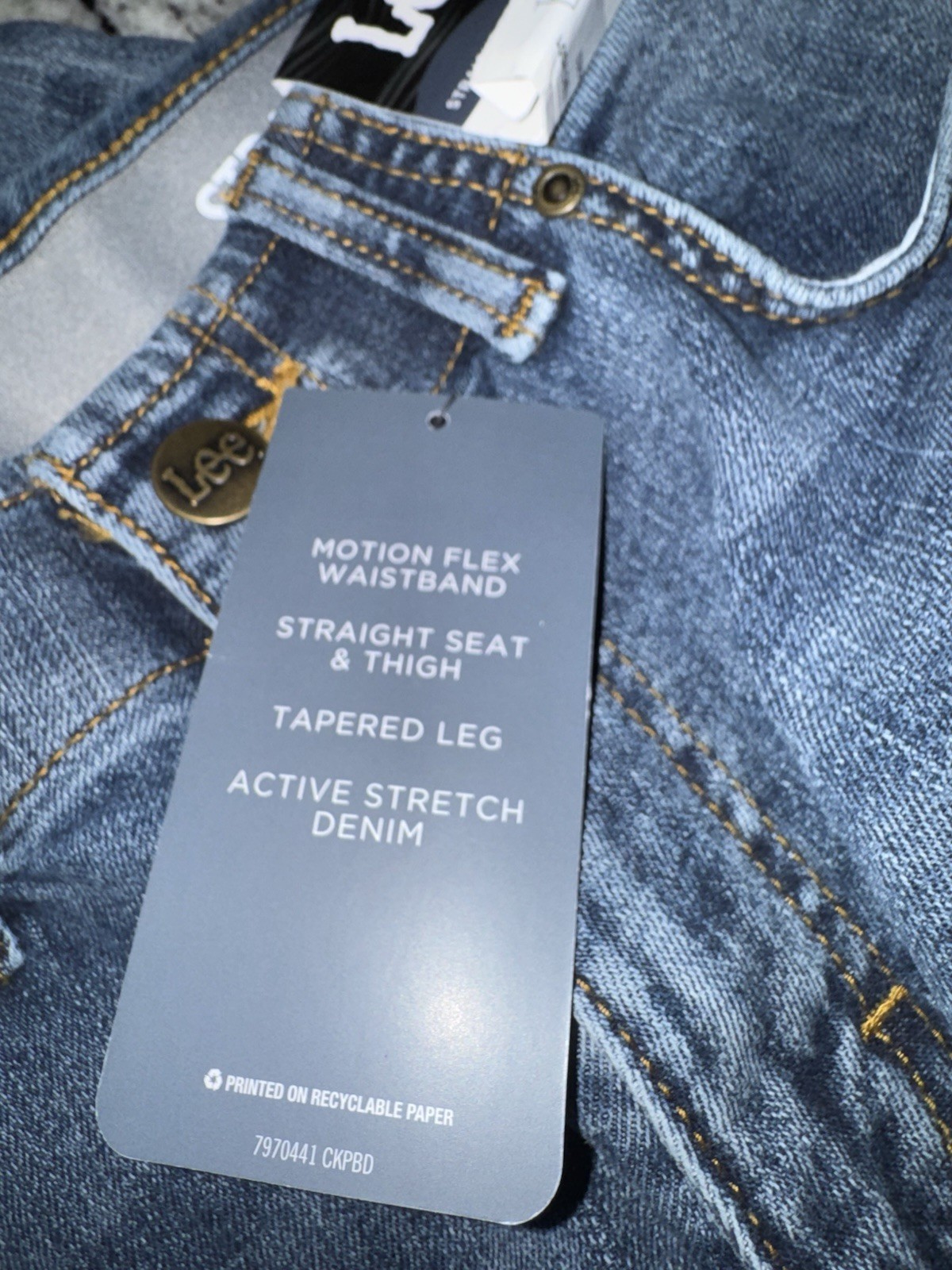 Lee Straight Taper Motion Flex Waistband Blue Jeans 32x34Stretch Cotton/Spandex,