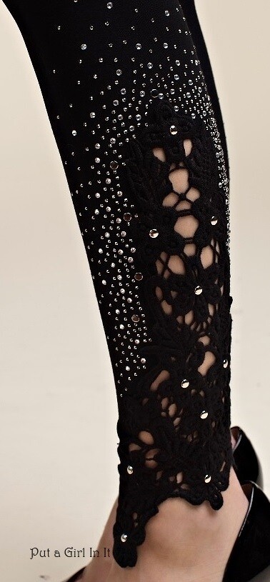 New VOCAL Womens CRYSTAL CROCHETED LACE BLACK STRETCH LEGGINGS S M L XL 1X 2X 3X