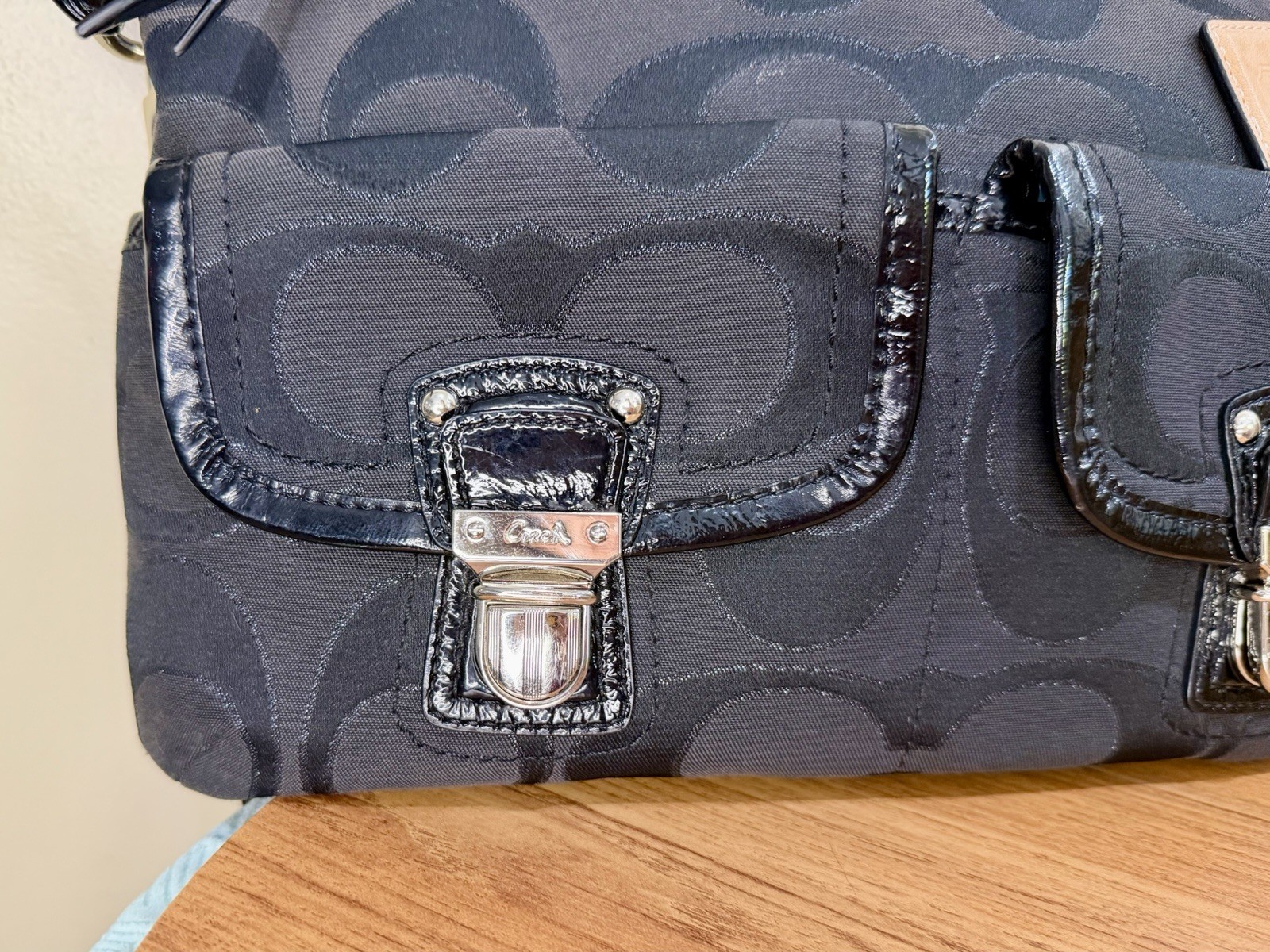 Y2K Coach 12984 Black Signature Jacquard Shoulder Crossbody Bag Detachable Strap