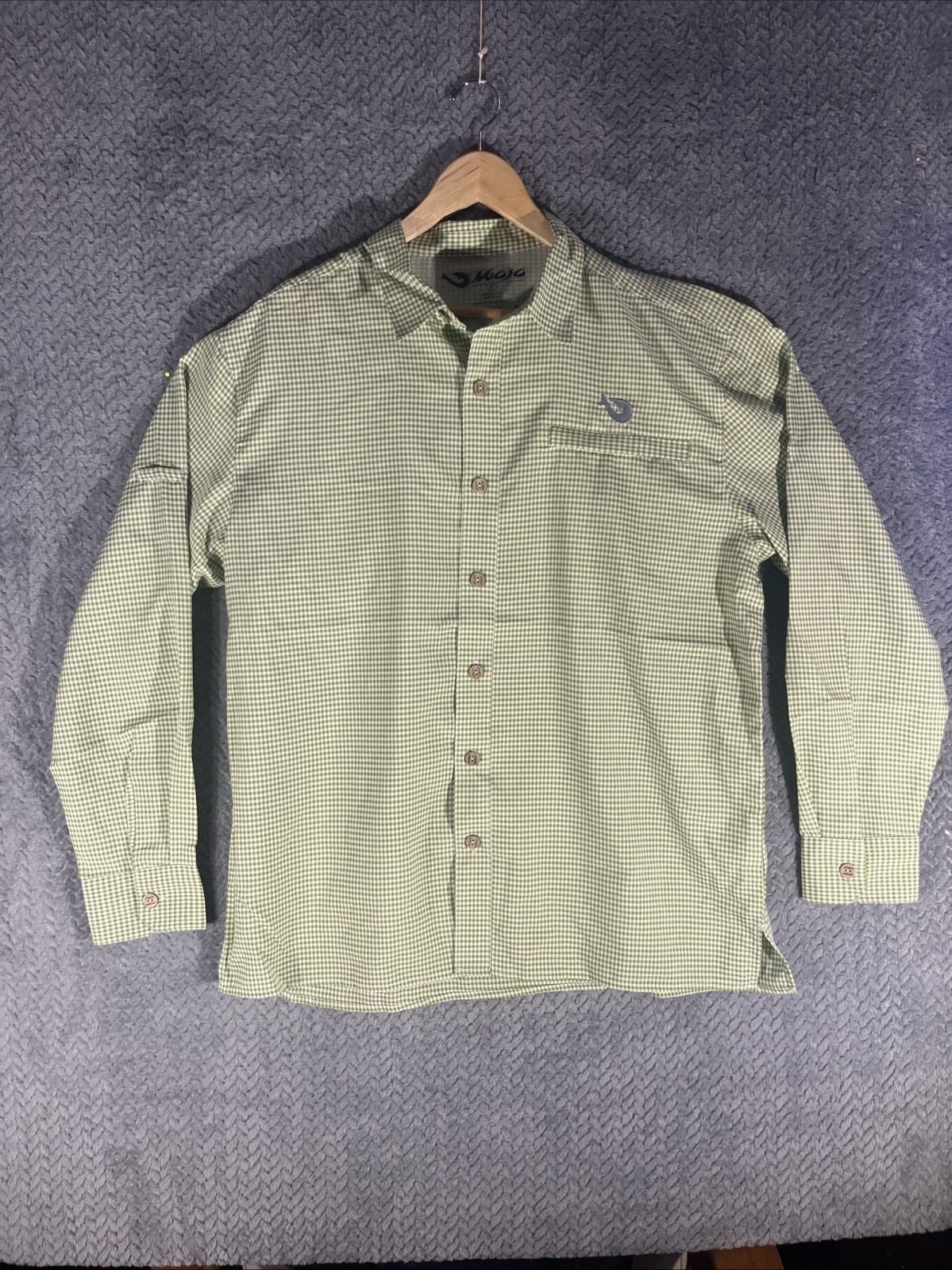 New Mojo Sportswear Mens Large Green Plaid Button Up Long Sleeve Fishing Shirt