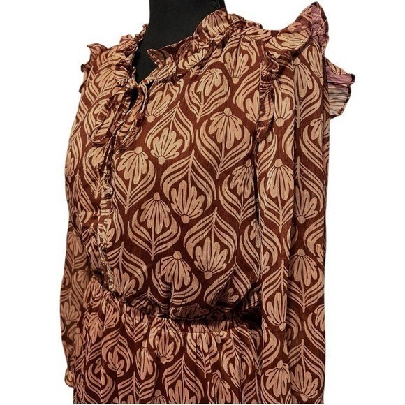LC Lauren Conrad Floral Ruffle Dress Long Sleeve Shimmer Medium Boho