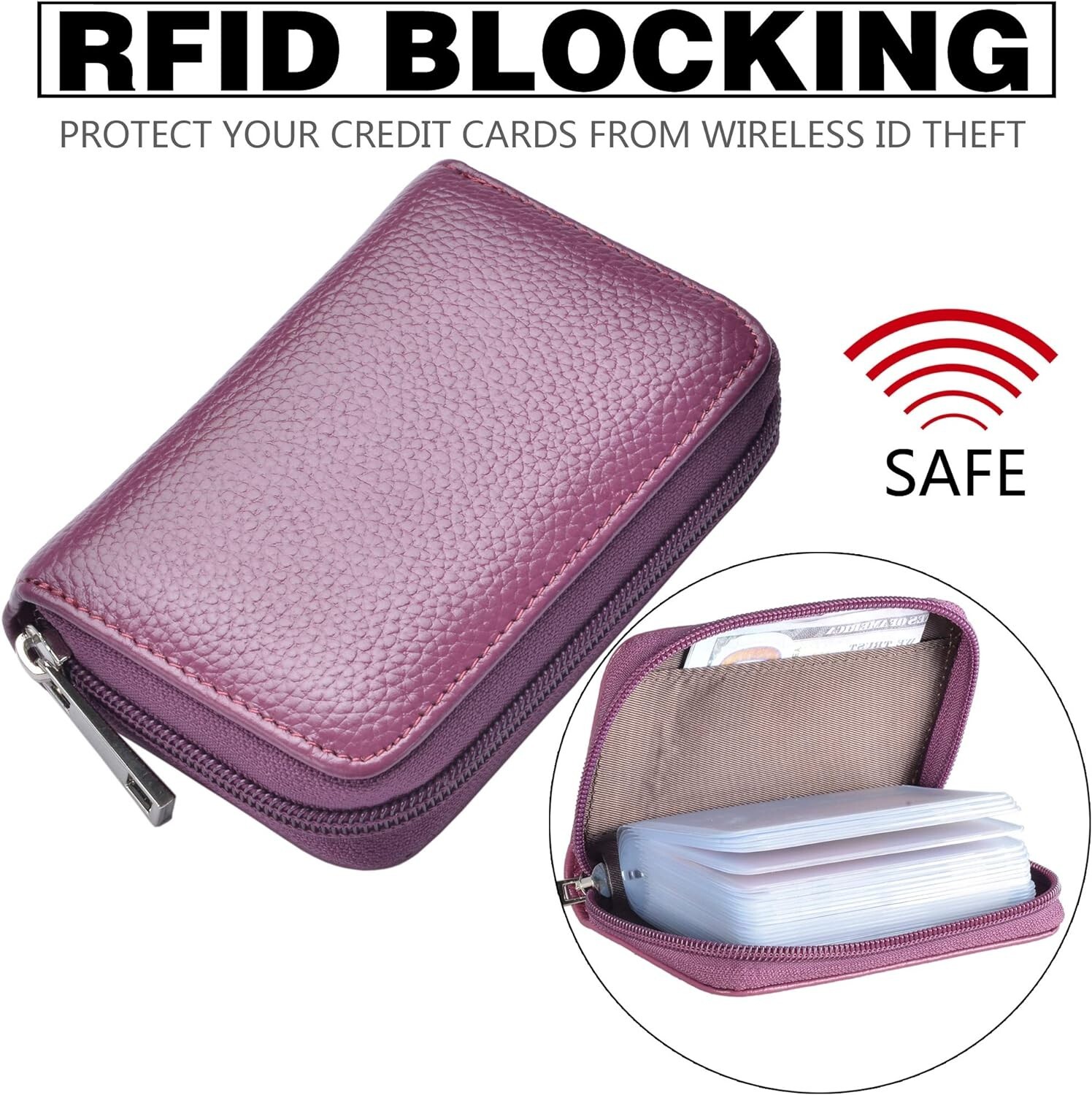 Luxurious Genuine Leather Zipper Wallet with 26 Card Slots – RFID Blocking