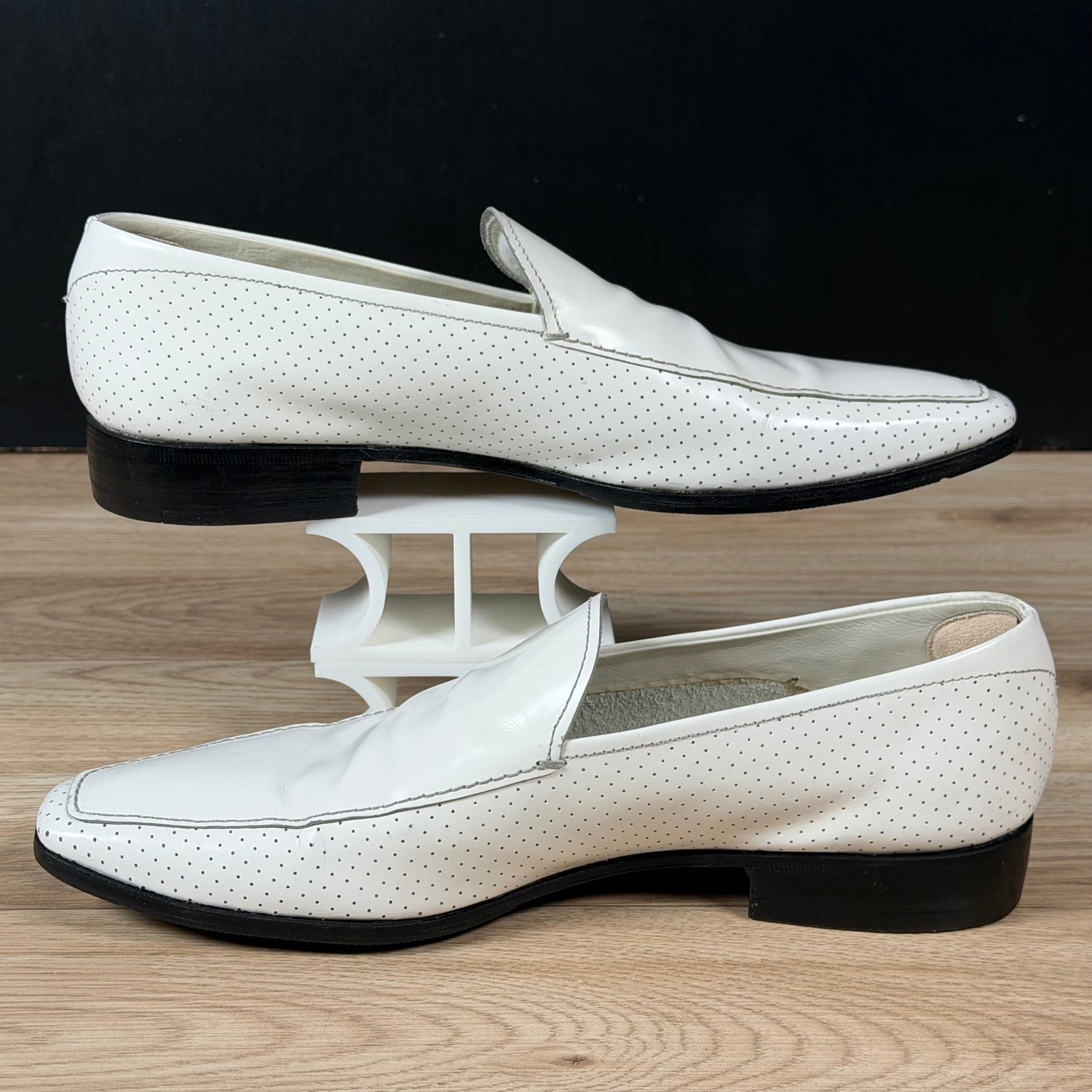 Prada Loafers Mens Size 9.5 White Perforated Leather Square Toe Shoes Italy