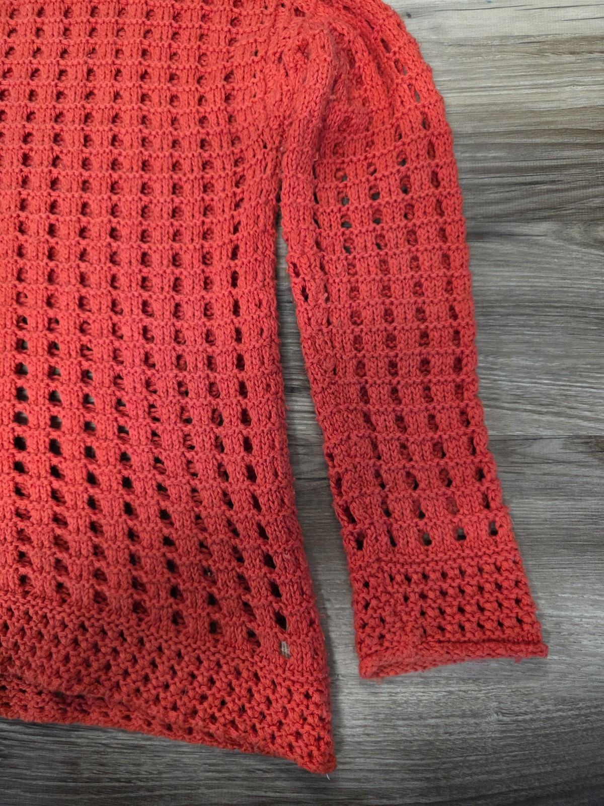 FREE PEOPLE SWEATER WOMENS SZ. M ORANGE PULLOVER SEASONS CHANGE OPEN KNIT FLAWS