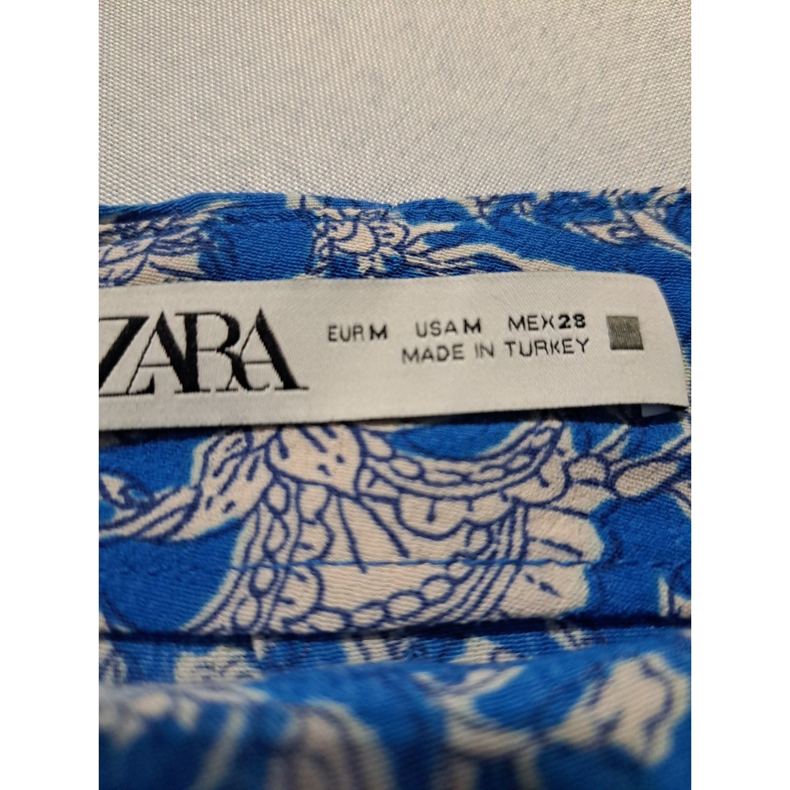 Zara Blue White Floral Print Wrap Skort Side Tie Mini Shorts Womens Medium