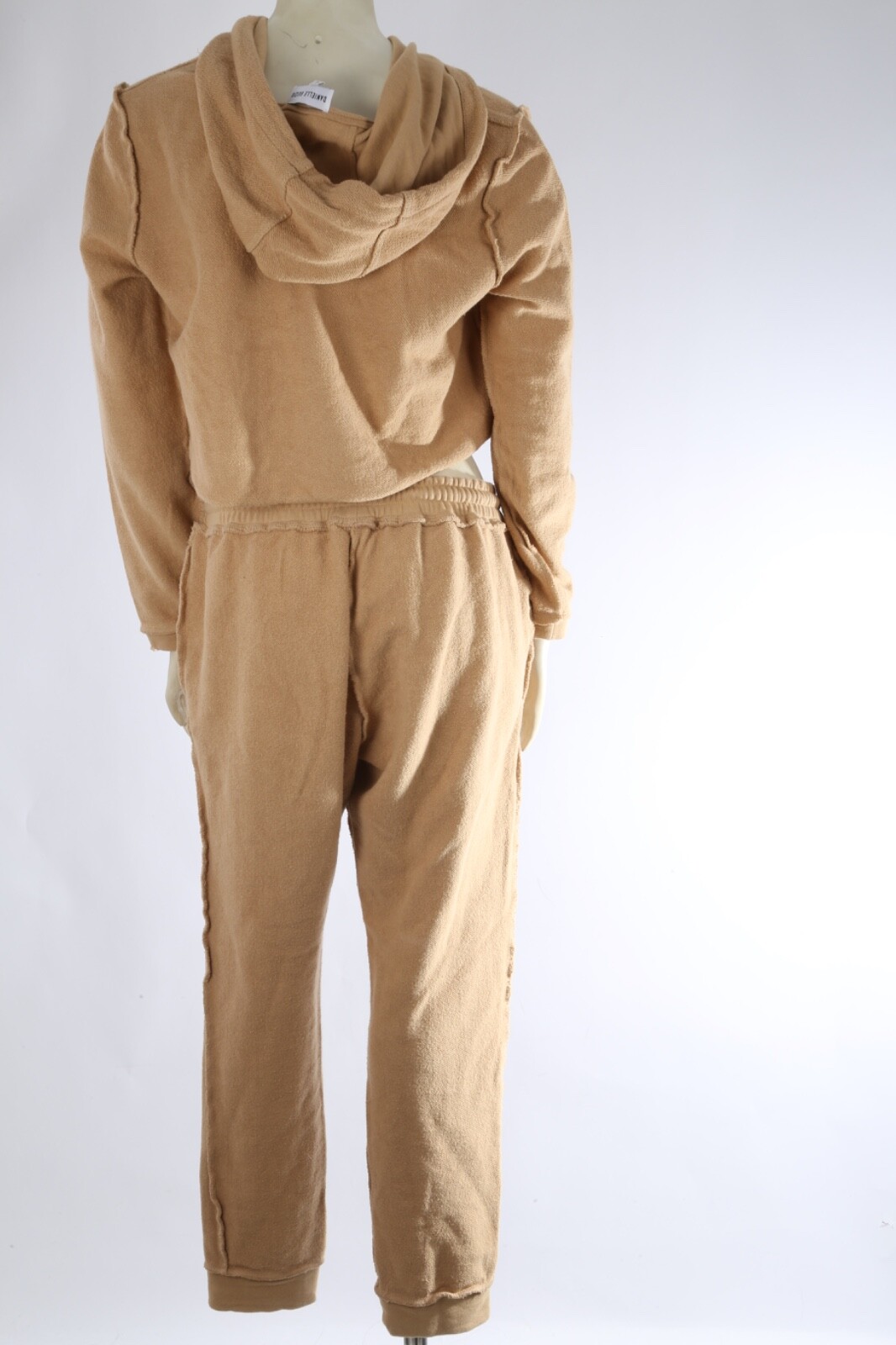 Danielle Guizio Beige 2 Piece Cropped Hoodie Jogger Pants Suit Set Size L