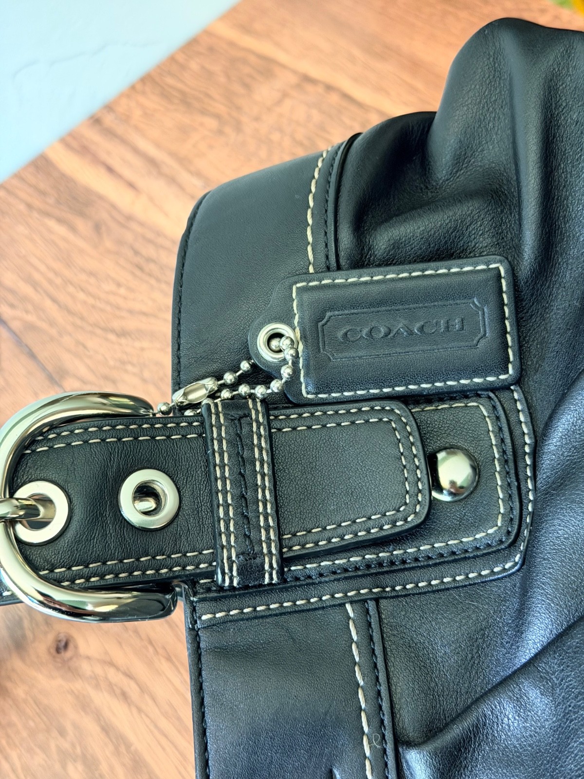 Coach F13732 Black Leather Hamptons Pleated Tote Shoulder Bag Purse Medium