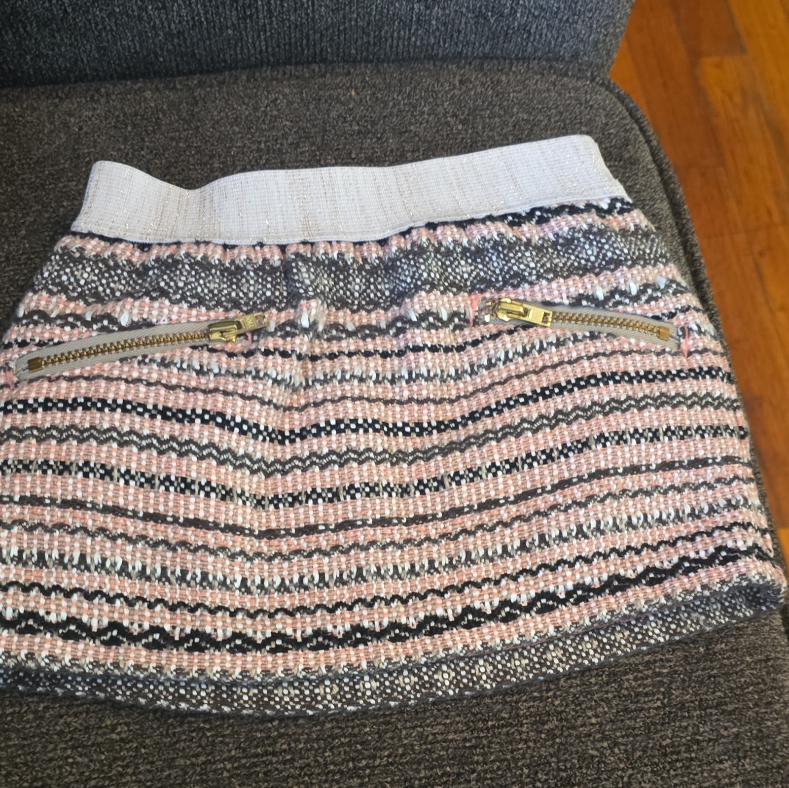 Genuine Kids from OshKosh Girls 12M Pink Black White Striped Mini Skirt Zipper