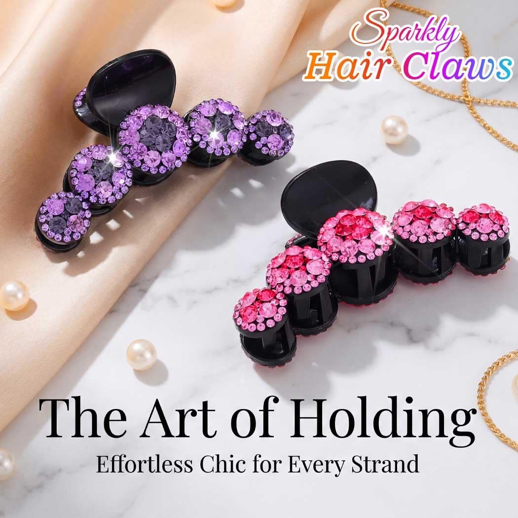 Pecieco Pink Rhinestone Hair Claw Clip 1 Count (Pack of 2), a-Pink & Purple