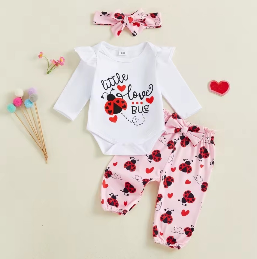 NEW Valentine’s Day Love Bug Ladybug Baby Girls Outfit Set