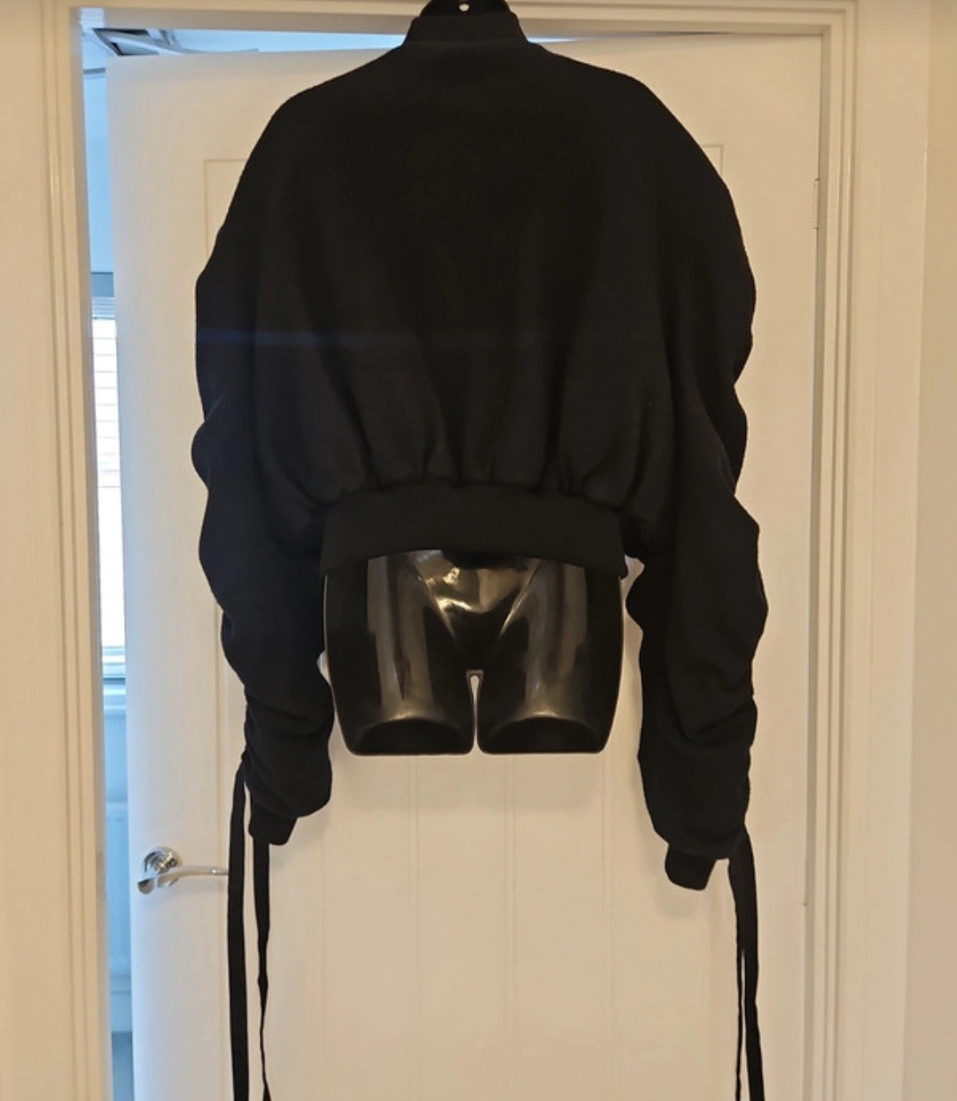 Magda Butrym Clarice Ruched Black Bomber Jacket. 90% Superfine Wool,10% Cashmere