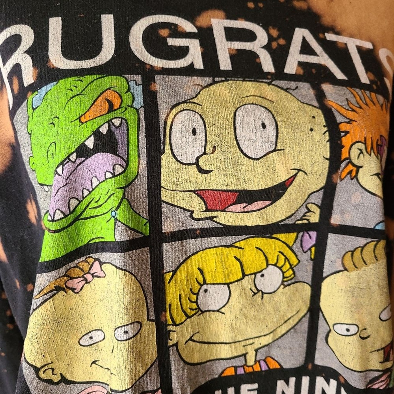 RUGRATS Size Large Black Thrashed Bleached Cropped Long Sleeve T-Shirt Kidcore
