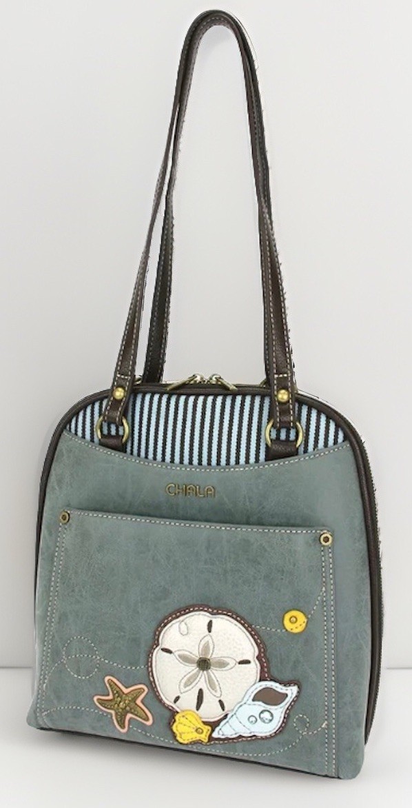 CHALA Indigo Blue Sandollar Convertible Backpack Purse Beach Summer Fashion Fun