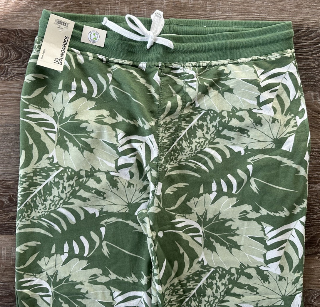 No Boundaries Sleep Joggers Drawstring Waist Leave Print Green Mens Medium 32-34