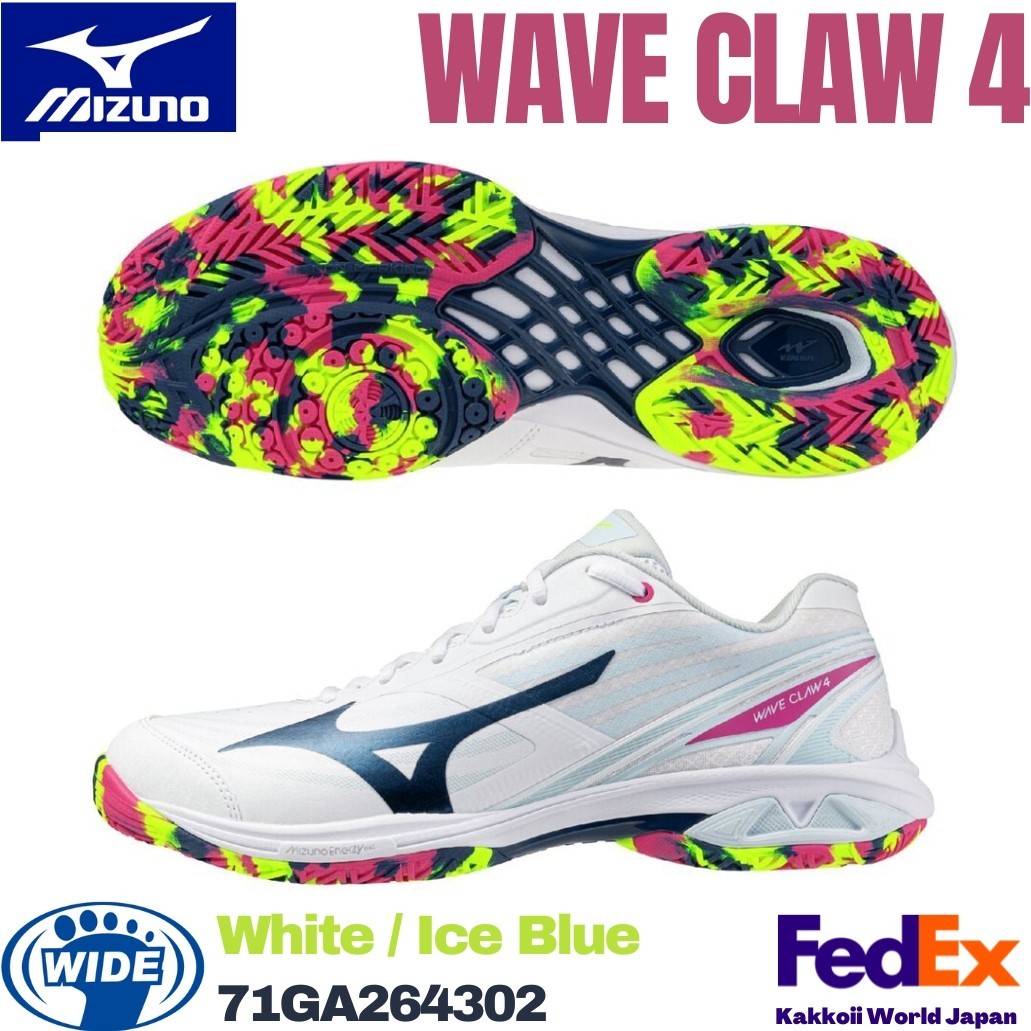 Mizuno Badminton Shoes WAVE CLAW 4 White / Ice Blue 71GA264302 WIDE 2026