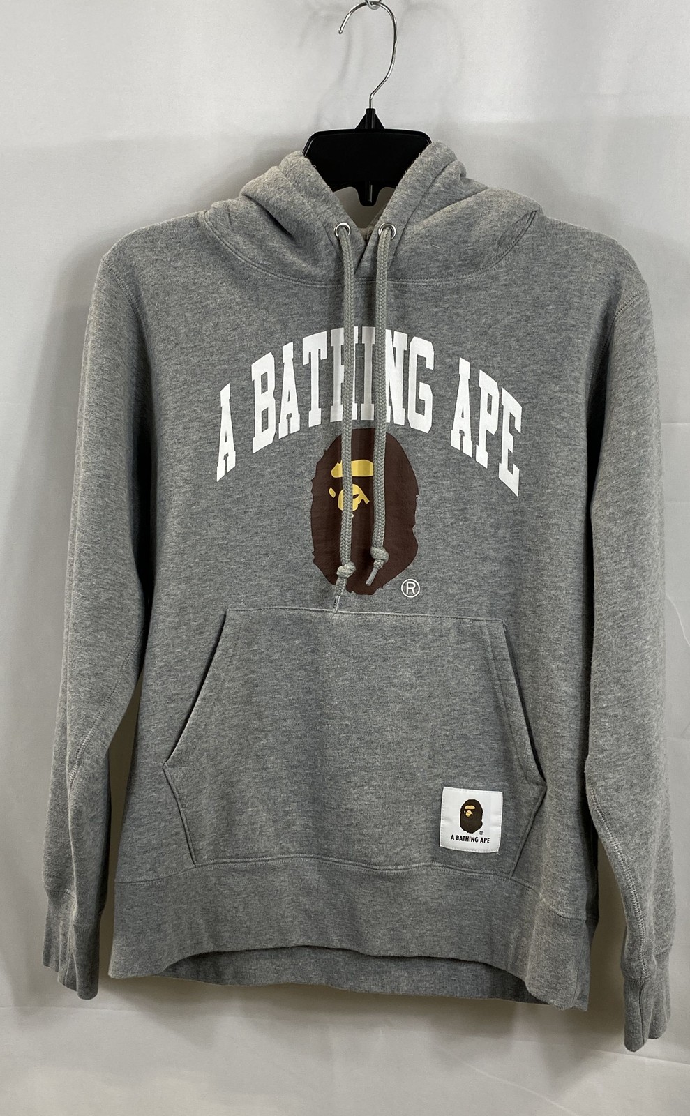 A Bathing Ape College Logo Pullover Hoodie Gray Bape Ape Head Size M
