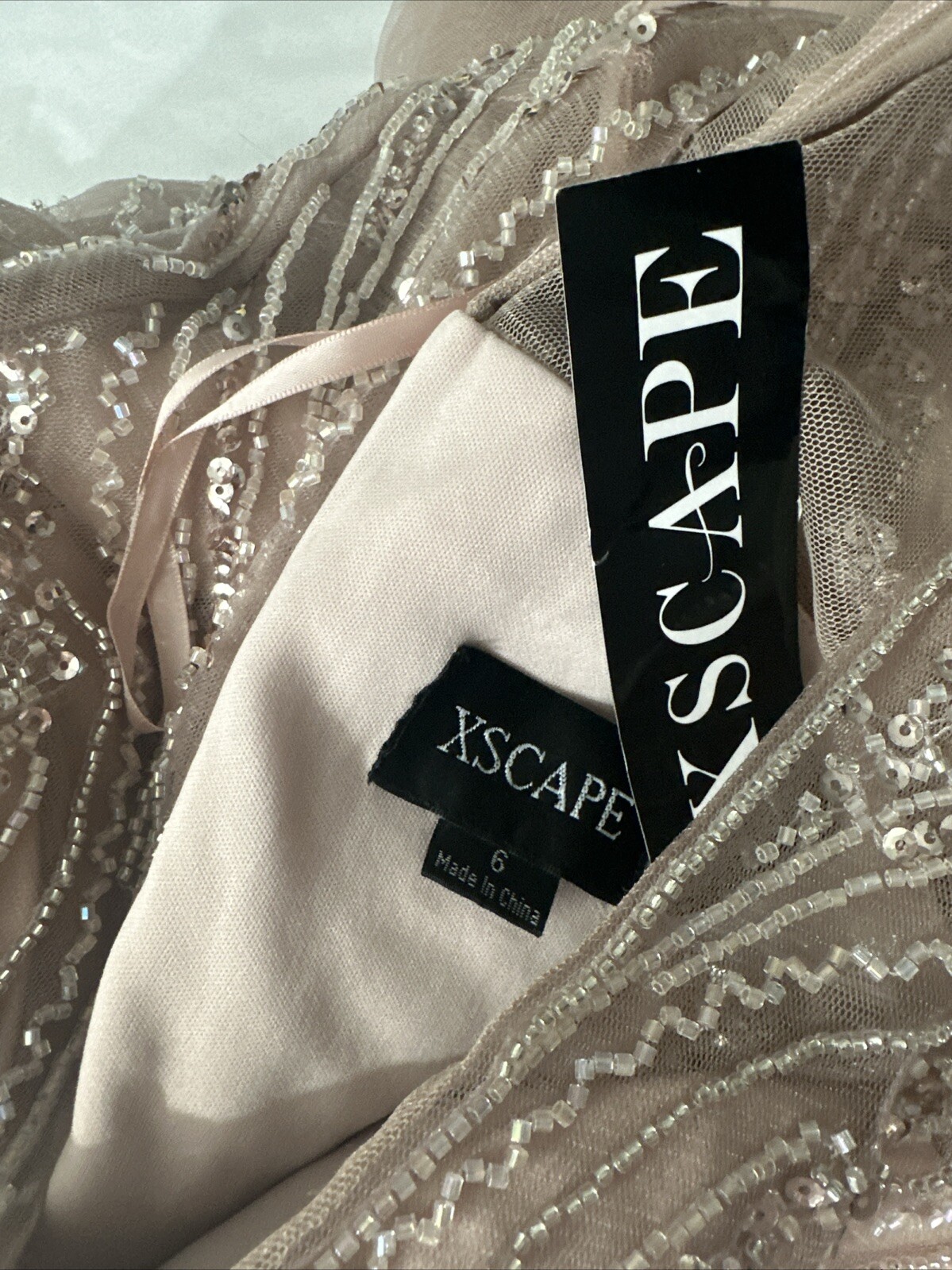 NEW $379 Xscape [ 6 ] V Neck Beaded Chiffon A Line Gown In Blush Pink #J501