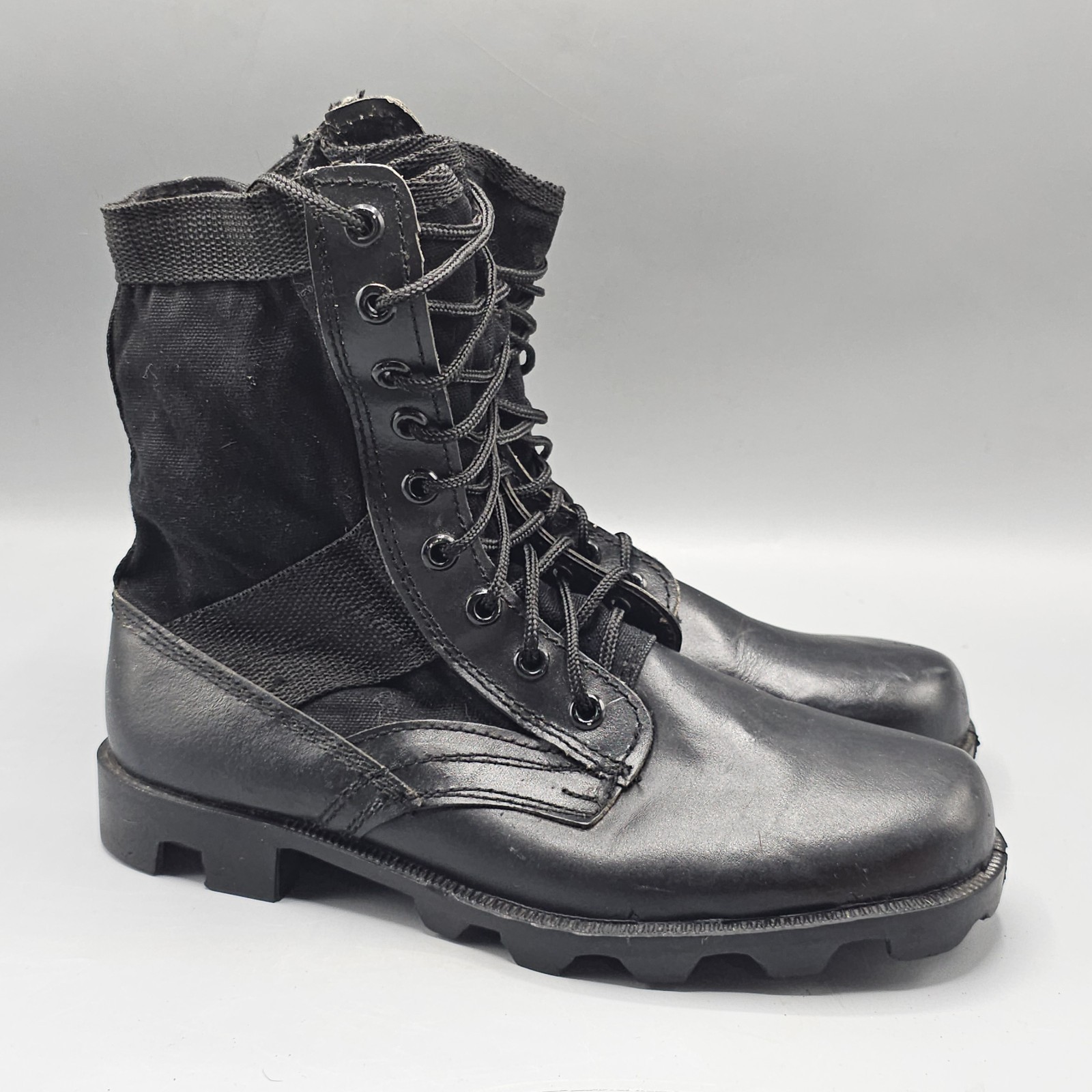 Vtg Leather Canvas Military Combat Chunky Tactical Jungle Jump Boots Mens Sz 10