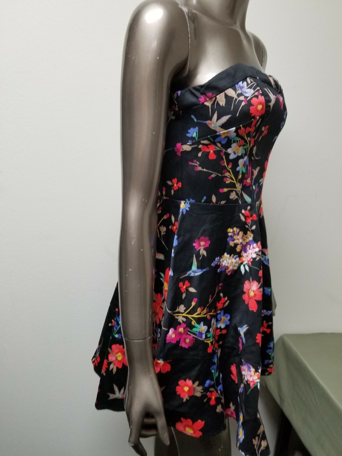 Express Floral sweetheart strapless fit and flare black dress. Retail: $79.90