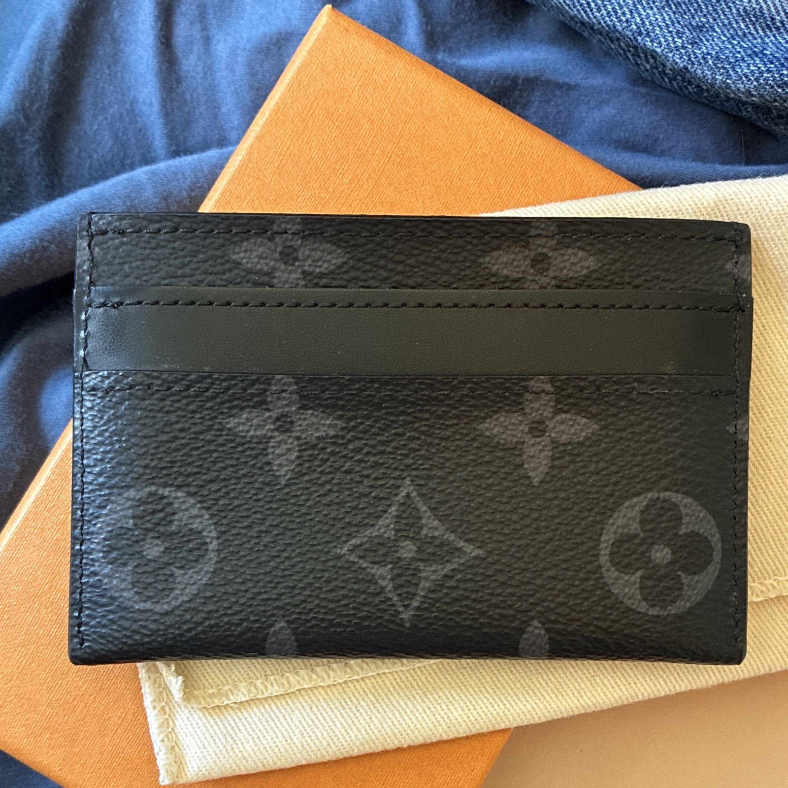 Louis Vuitton Monogram Eclipse Leather Slim Card Holder Black Gray M61696