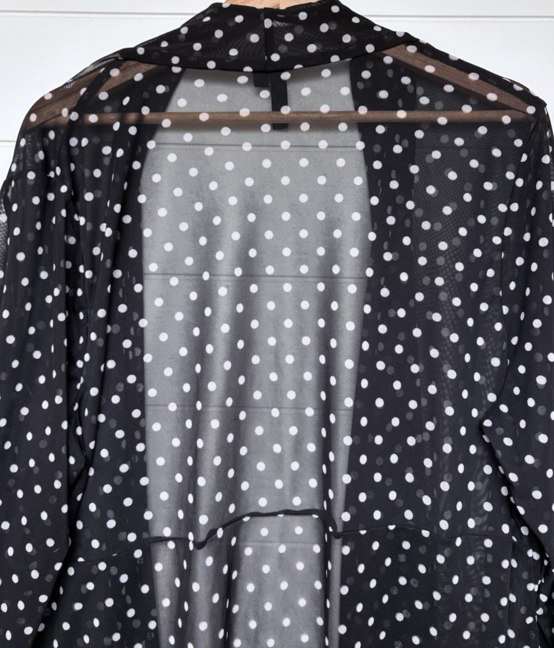 Zero 2 Eight Plus 3X Sheer Mesh Polka Dot Open Front Cardigan Black White Draped