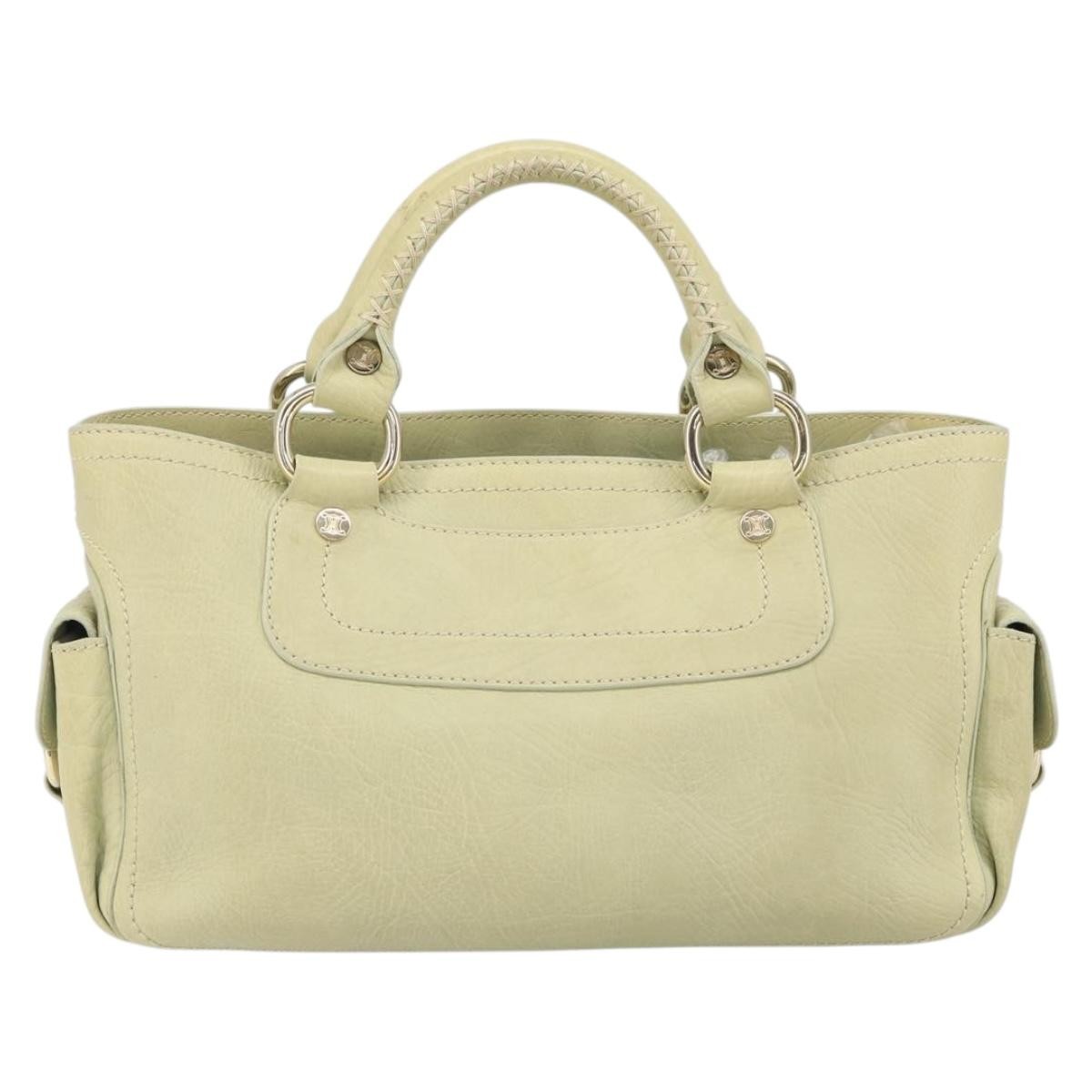 CELINE Boogie Hand Bag Leather Green Gold Auth BA9733