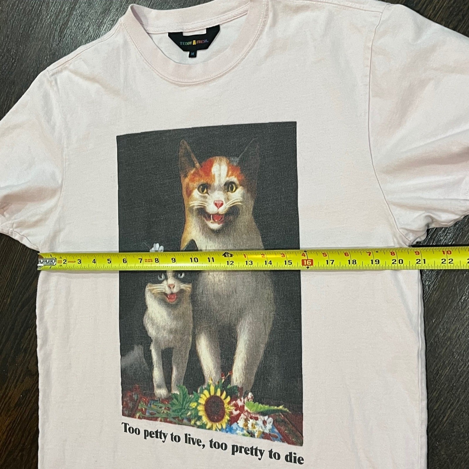 Teddy Fresh T-Shirt Too Petty to Live Pretty to Die Cat Graphic Pink Mens Medium