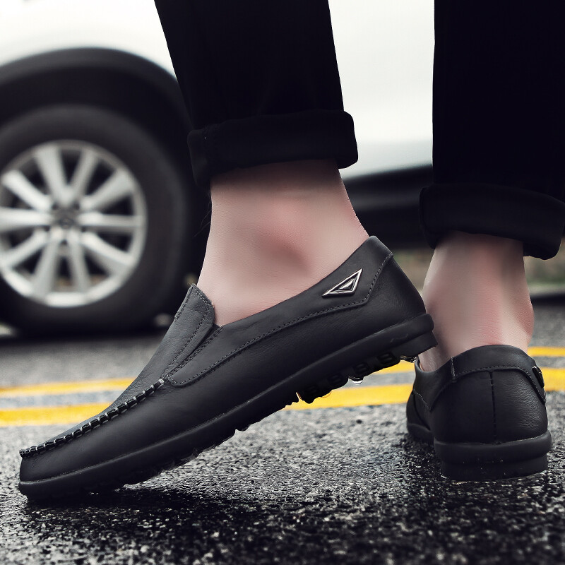 Mens Comfortable Casual Shoes Flat Loafers Genuine Leather Slip on Driving Shoes