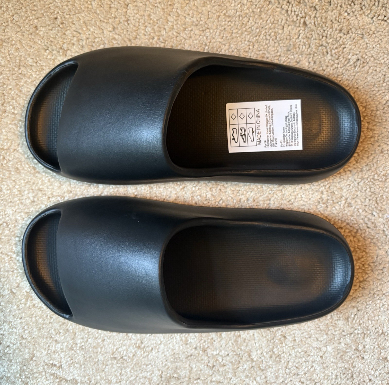 Men’s Black Slip-On Slide Sandals Open Toe Solid Foam Upper US 7.5 EU 40-41