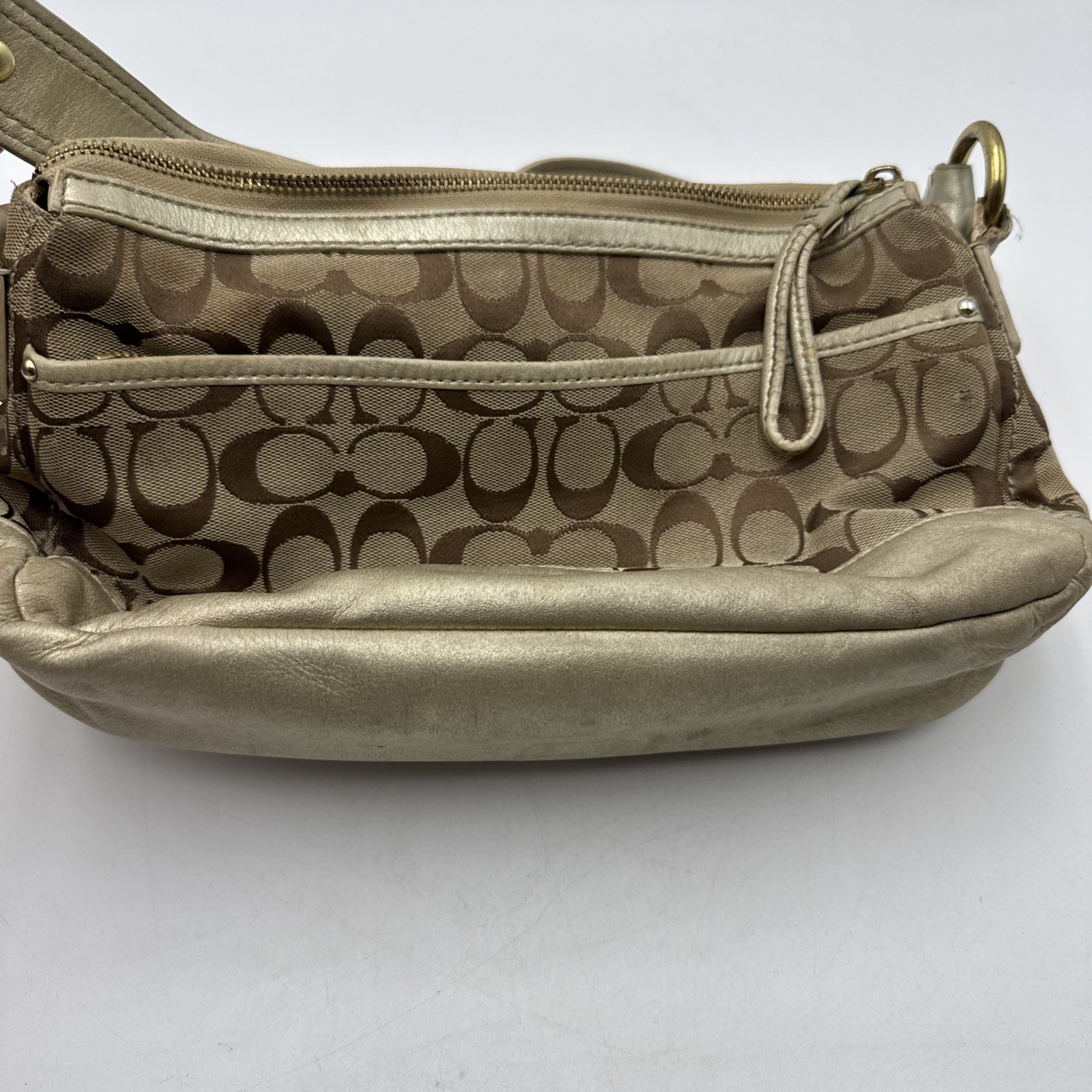 Coach Legacy Double Turnlock Tan Signature C Bag Metallic Gold Y2K # F12869